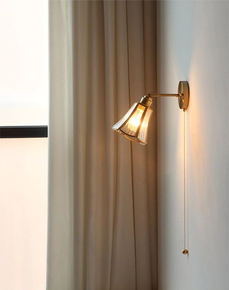 Vintage Flower Glass Wall Light with Brass Frame