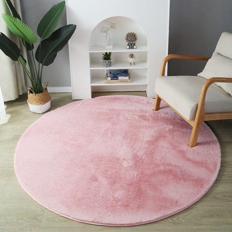 Extra Thick Round Fluffy Faux Fur Microfiber Rug