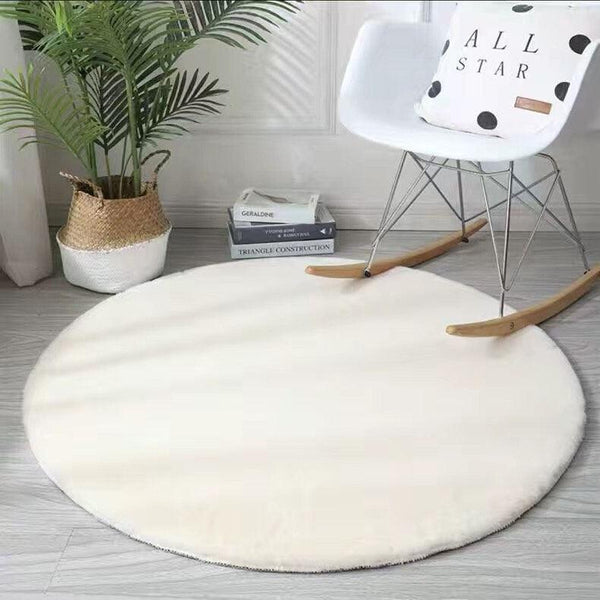 Extra Thick Round Fluffy Faux Fur Microfiber Rug