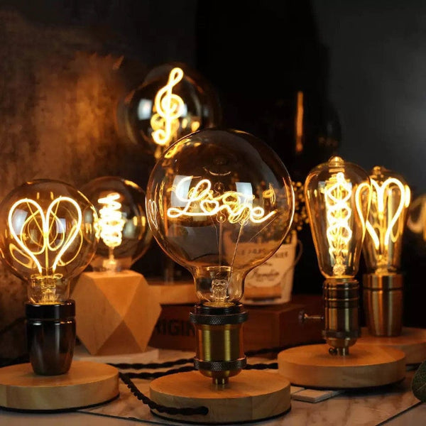 Large LED Edison Globe and Wood Socket in Industrial Vintage Style