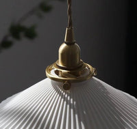 Japanese Ceramic Pendant LED Light in Pleated Hat Shape - Bulb Included