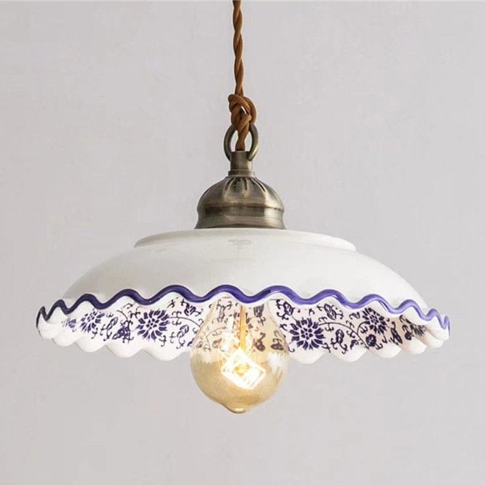 Ceramic Plate Pendant LED Light in Portuguese Tile Style - Bulb Included