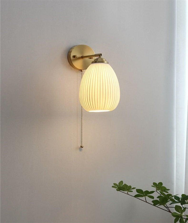 Ribbed Ceramic Wall Light in Lantern Egg Shape - Bulb Included