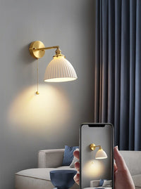 Handemade Ceramic Wall Light in Pleated Cup Shape - Bulb Included