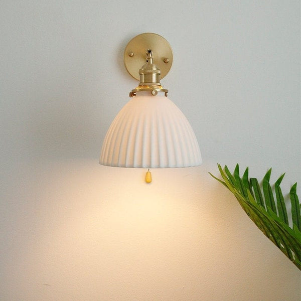 Handemade Ceramic Wall Light in Pleated Cup Shape - Bulb Included
