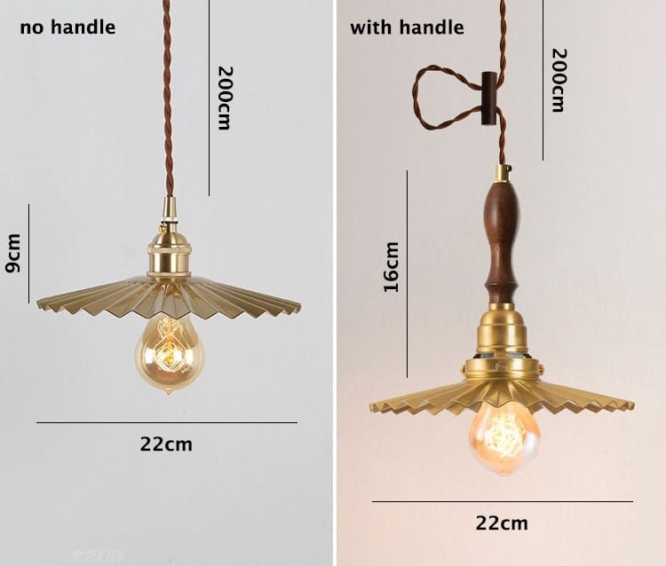 Golden Brushed Brass Pendant LED Light in Pleated Tutu Shape - Bulb Included