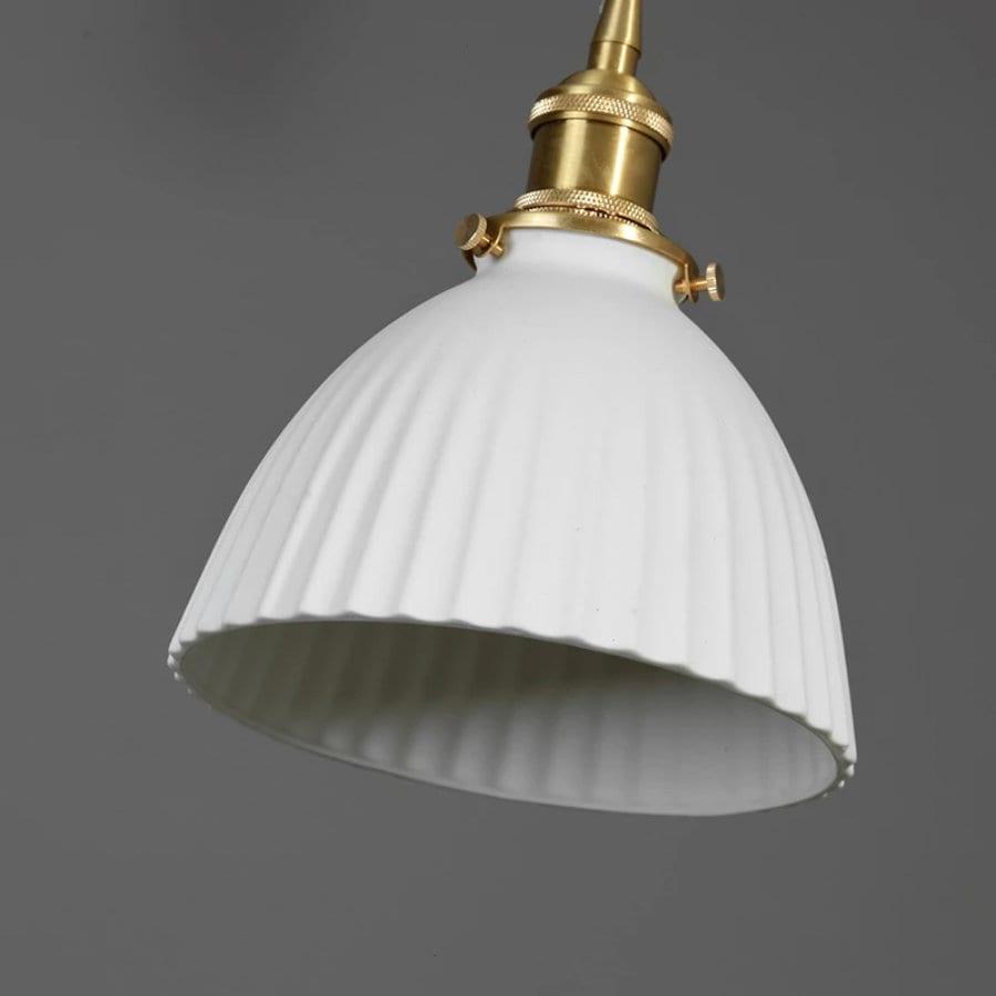 Ceramic Ribbed Pendant LED Light in Japanese Pleated Cup Shape - Bulb Included