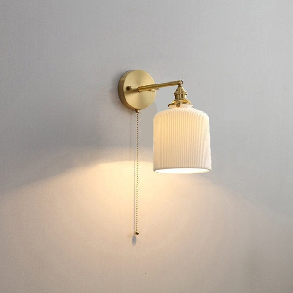 Ribbed Ceramic Wall Light in Lantern Long Cylinder Shape - Bulb Included