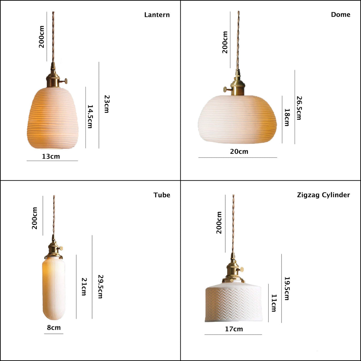 Ceramic Ribbed Pendant LED Light in Japanese Short Cylinder Shape - Bulb Included