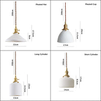 Ceramic Ribbed Pendant LED Light in Japanese Long Cylinder Shape - Bulb Included