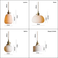 Ceramic Ribbed Pendant LED Light in Japanese Long Cylinder Shape - Bulb Included