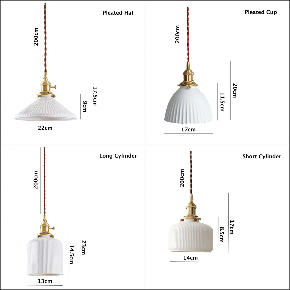 Ceramic Ribbed Pendant LED Light in Japanese Pleated Cup Shape - Bulb Included