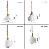 Ceramic Ribbed Pendant LED Light in Japanese Short Cylinder Shape - Bulb Included