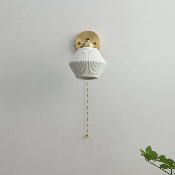 Ribbed Ceramic Wall Light in Lantern Diamond Shape - Bulb Included