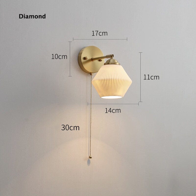 Ribbed Ceramic Wall Light in Lantern Diamond Shape - Bulb Included