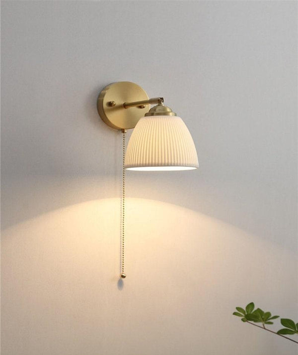 Ribbed Ceramic Wall Light in Lantern Cup Shape - Bulb Included