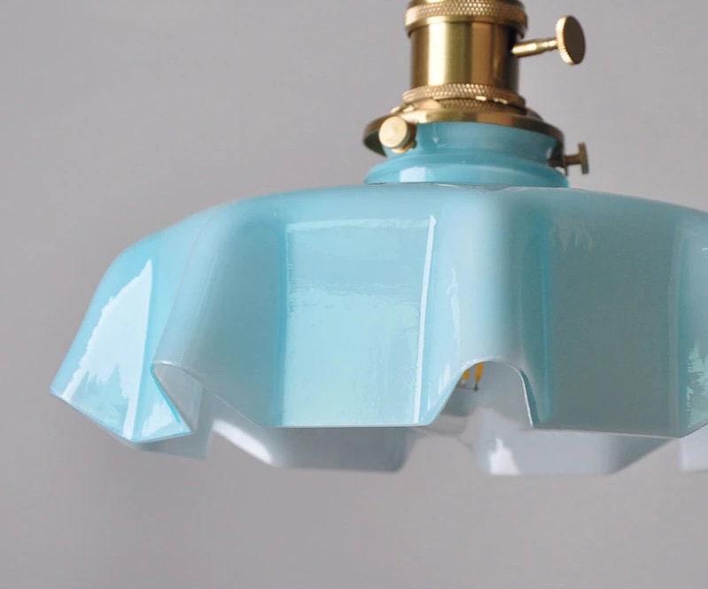 Opaline Glass Pendant LED Light with Handkerchief Lampshade in Pastel Colours - Bulb Included