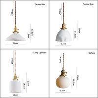 Ceramic Ribbed Pendant LED Light in Japanese Sphere Shape - Bulb Included
