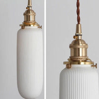 Ceramic Ribbed Pendant LED Light in Japanese Tube Shape - Bulb Included