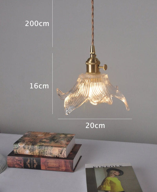 Glass Lily Flower Pendant LED Light in Vintage Style - Bulb Included