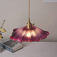 Violet Glass Sunflower Pendant LED Light in Vintage Style - Bulb Included