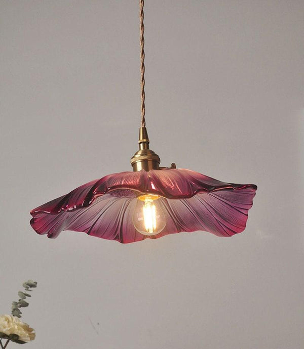 Violet Glass Sunflower Pendant LED Light in Vintage Style - Bulb Included
