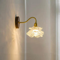 Layered Glass Flower Wall Light with Wood Lamp Fixture - Bulb Included