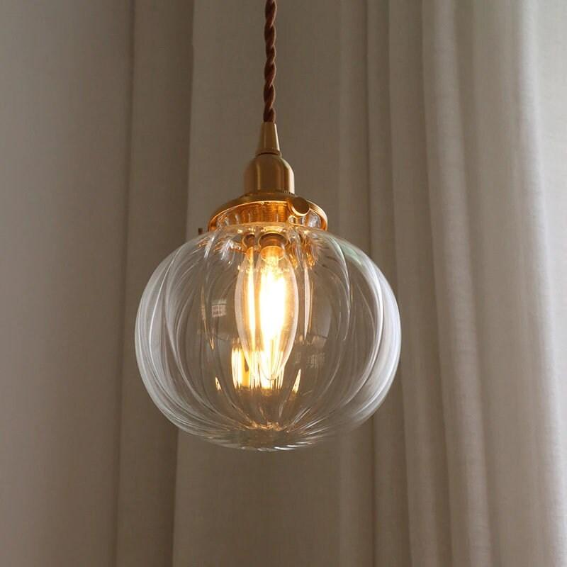 Handmade Clear Glass Ball Pendant LED Light in Vintage Style - Bulb Included
