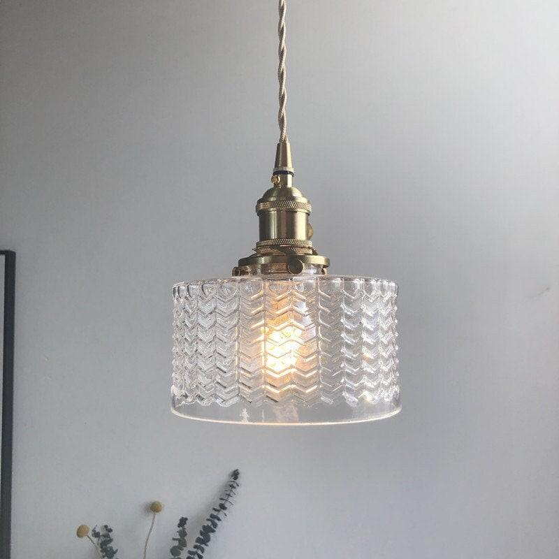 Glass Zigzag Cylinder Pendant LED Light in Vintage Style - Bulb Included