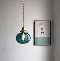 Handmade Glass Ball Pendant LED Light in Vintage Style - Bulb Included