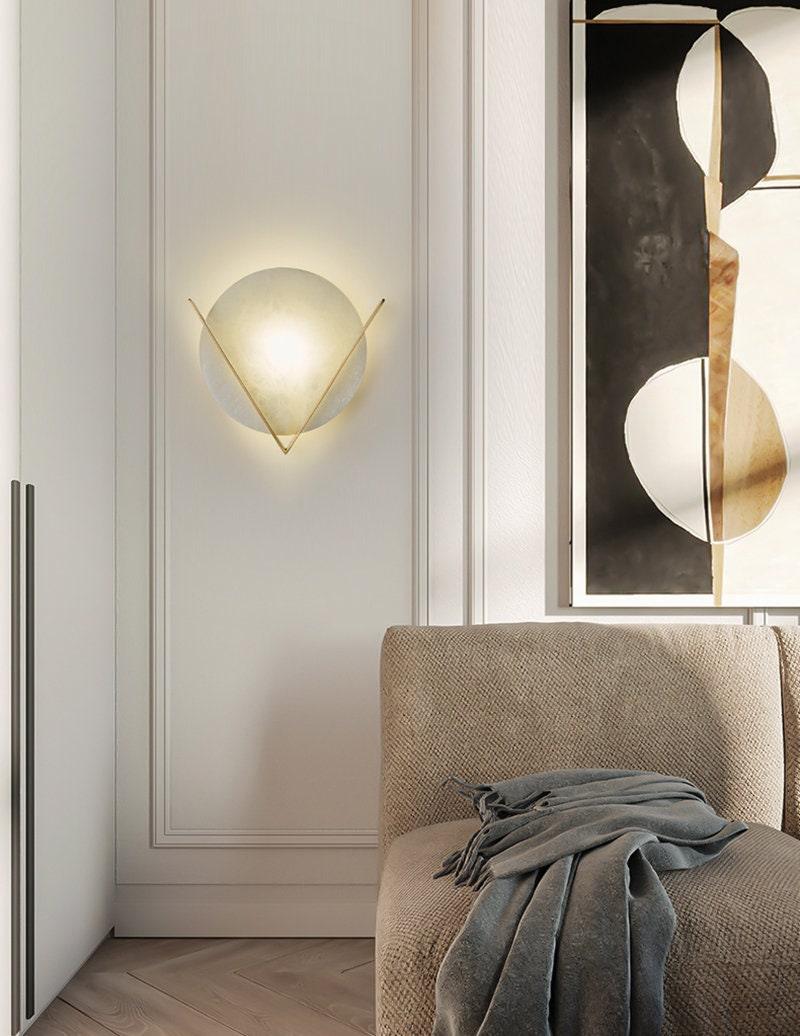 Classy Marble LED Wall Light with V-shaped Golden Frame