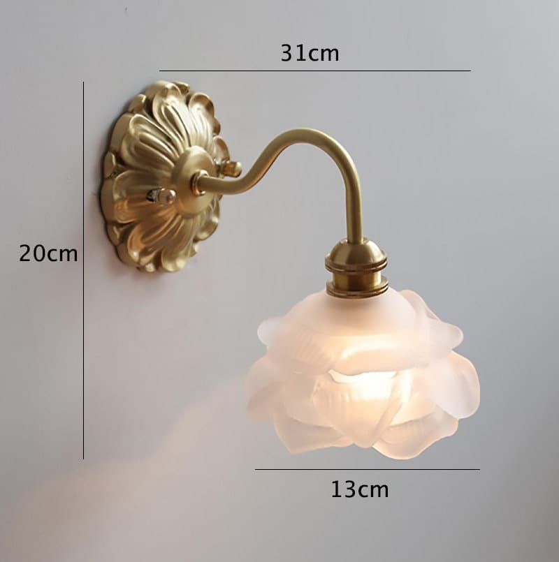 Frosted Layered Glass Flower Wall Light with Brushed Brass Carved Flower Lamp Fixture - Bulb Included