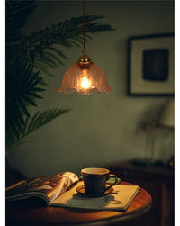 Cracked Tea Glass Pendant LED Light with Wooden Handle in Vintage Style - Bulb Included