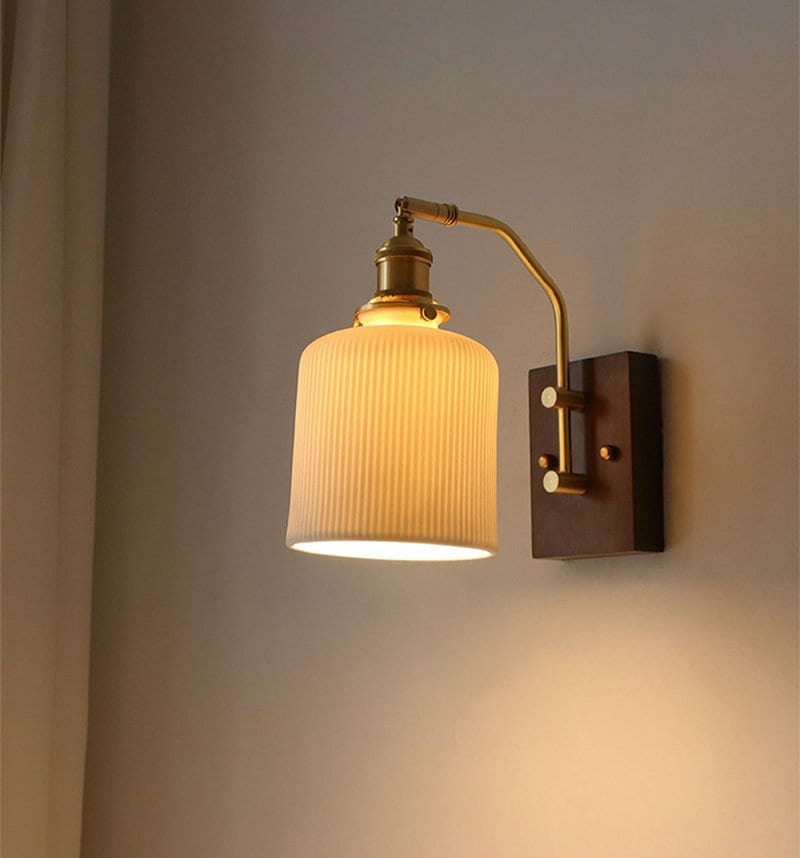 Ceramic LED Wall Lamp with Black Walnut Wood Lamp Fixture in Vintage Style