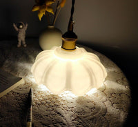 White Opaline Glass Lotus Flower Pendant LED Light with Brushed Brass Lamp Holder in Vintage Style - Bulb Included