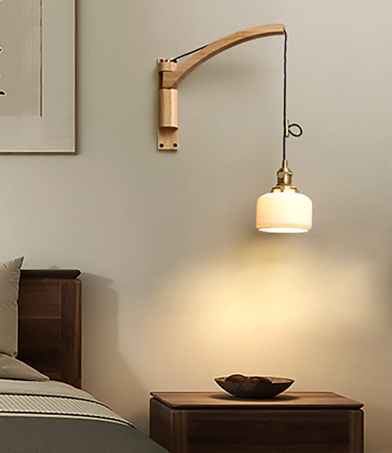 Ceramic LED Wall Lamp with Wood Lamp Hanger in Scandinavian Style
