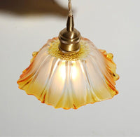 Handmade Orange Gradient Glass Flower Pendant LED Light in Vintage Style - Bulb Included