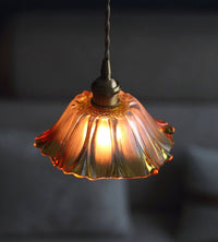 Handmade Orange Gradient Glass Flower Pendant LED Light in Vintage Style - Bulb Included