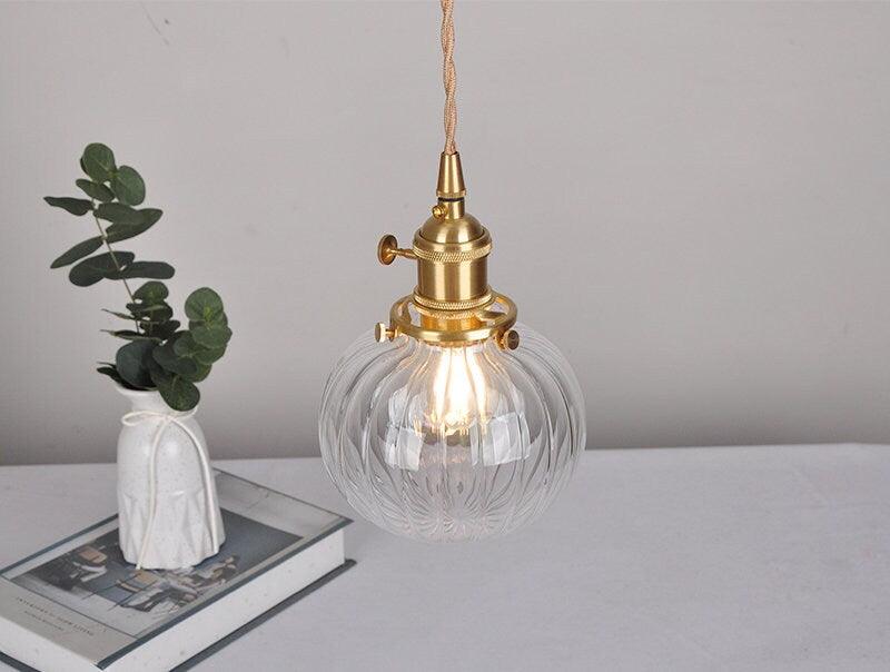 Handmade Clear Glass Ball Pendant LED Light in Vintage Style - Bulb Included