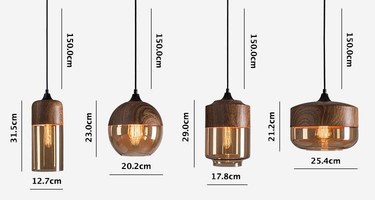 Nordic Woody Metal Pendant LED Light with Tea Colored Glass Shade - Bulb Included
