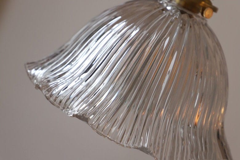 Classic Fluted Glass Flower Pendant LED Light in French Vintage Style - Bulb Included