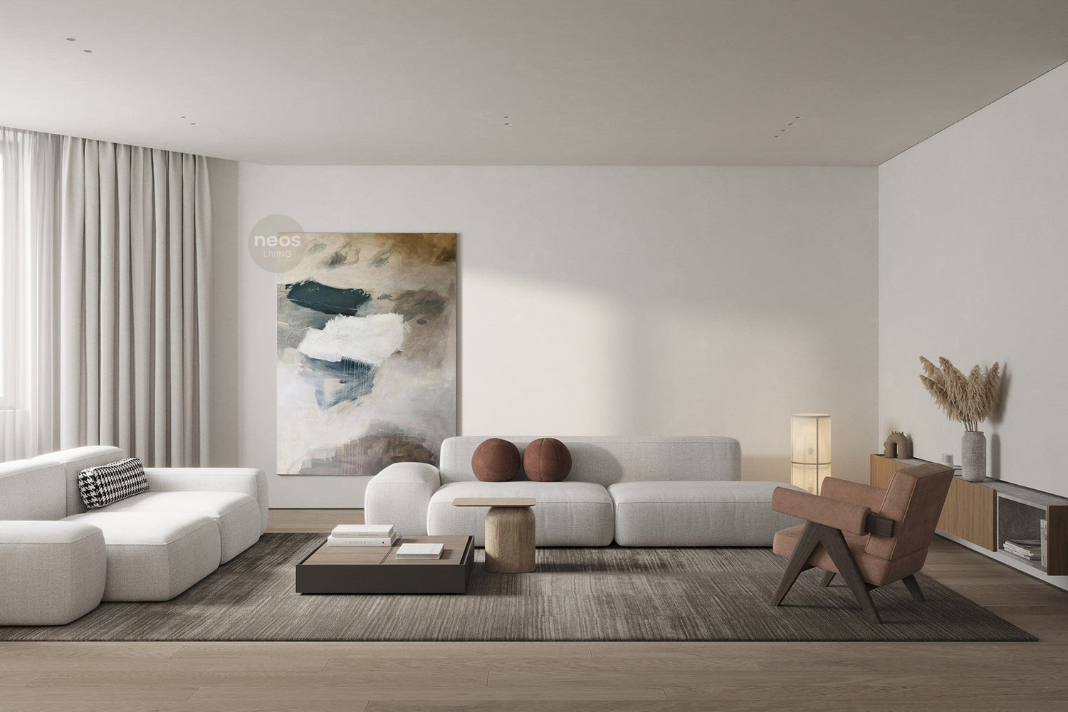 Beige / White / Green Abstract Painting / Wall Art - NE0069